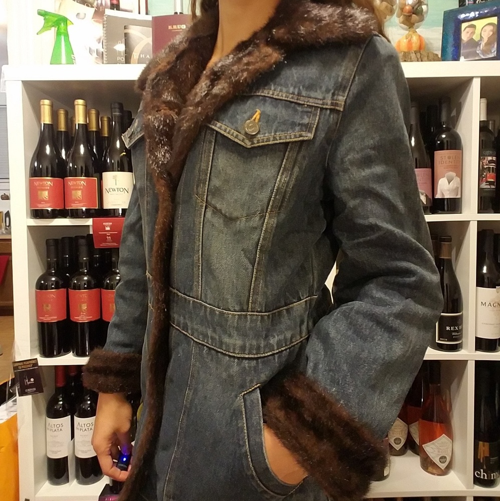 Denim and faux fur coat by Marvin Richards